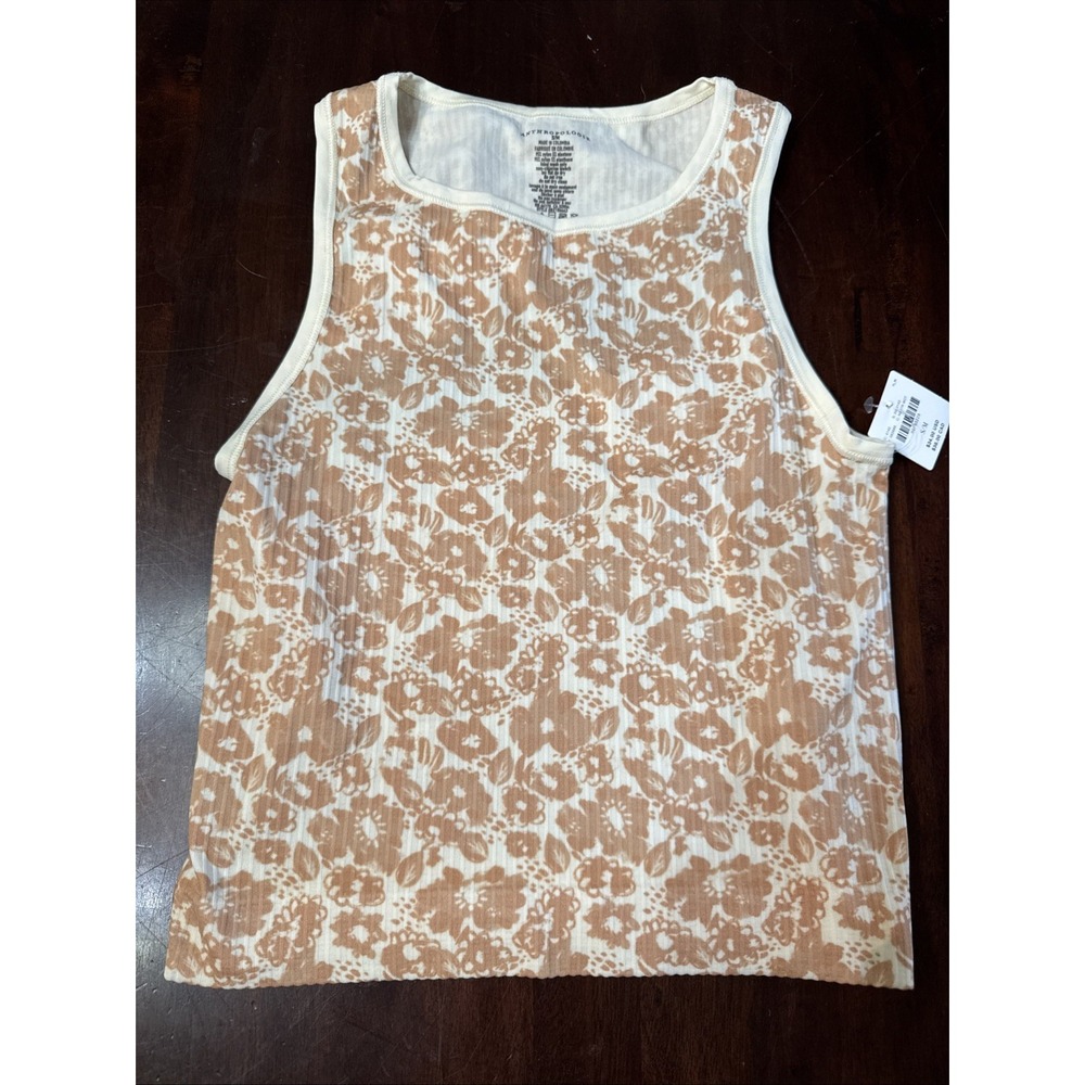 Anthropologie Tank Top Size Small / Medium Reega Neutral Floral Print Cropped